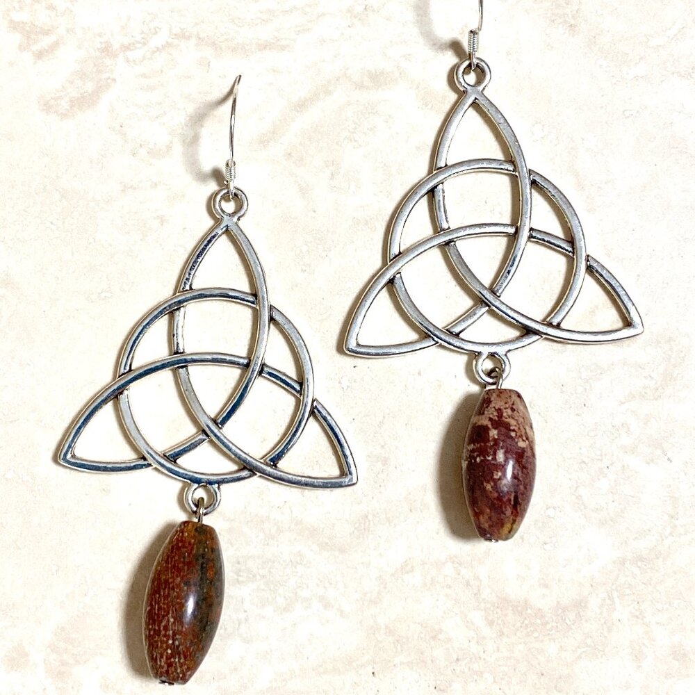 2/$20, Genuine Earthy Convoluted Jasper Trinity Sterling Silver Dangle Earrings